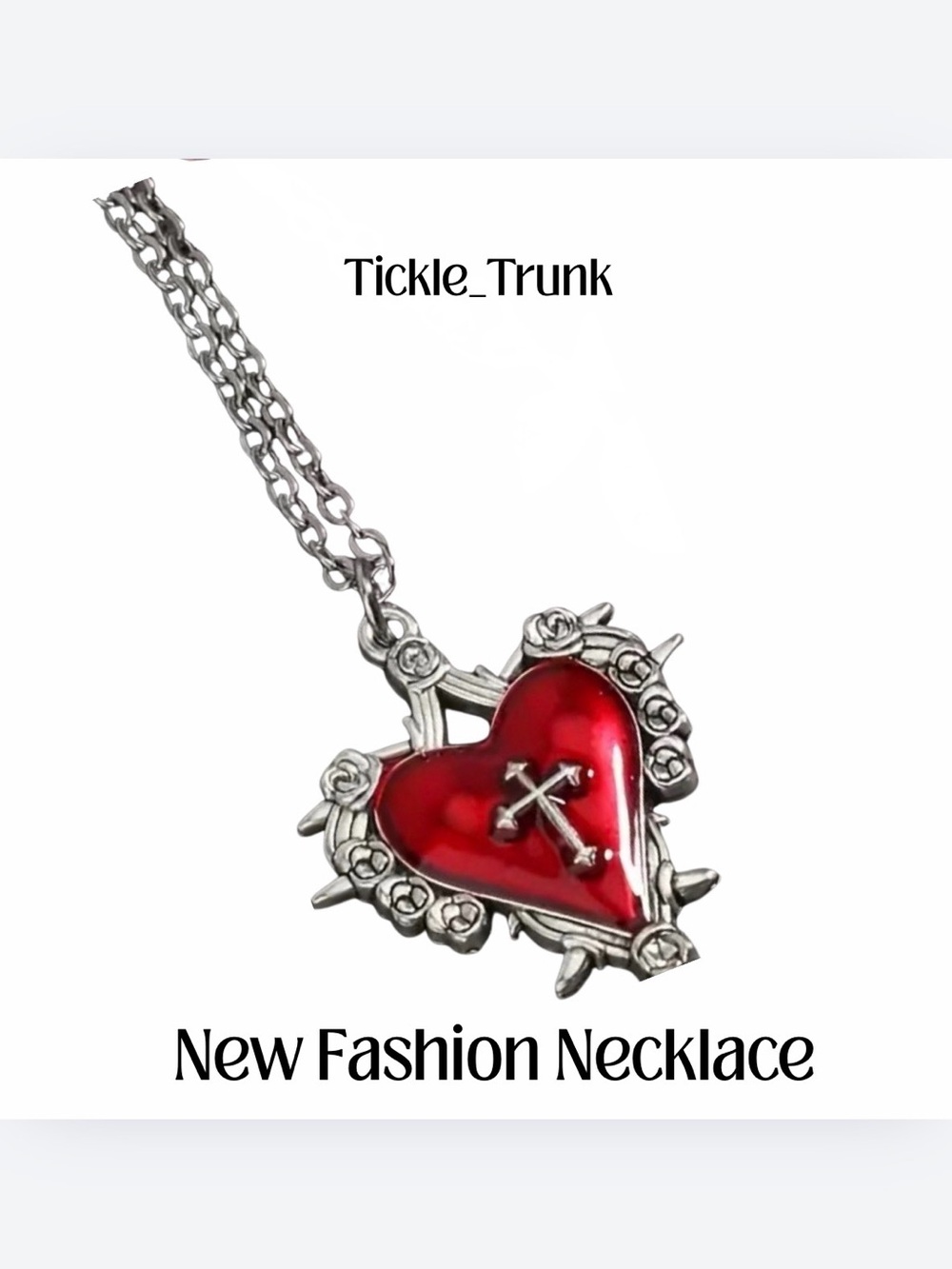 ⭐️ Red Heart Cross Pendant Necklace - Women Accessories